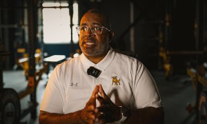 JCSU football HC Maurice Flowers candid in Brick x Brick Finale